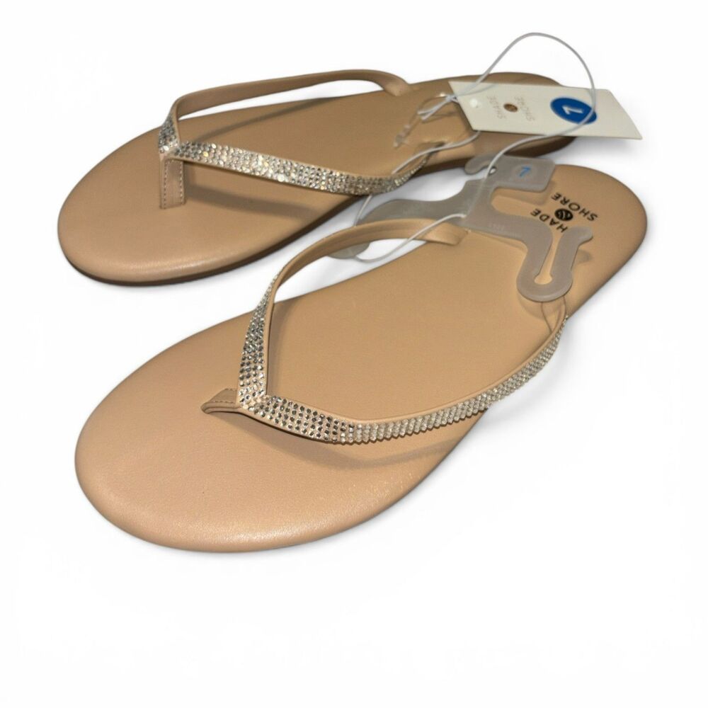 A New Day Women's Rhinestone Thong Sandals Size 7 Nude Flat Flip Flop Sandals